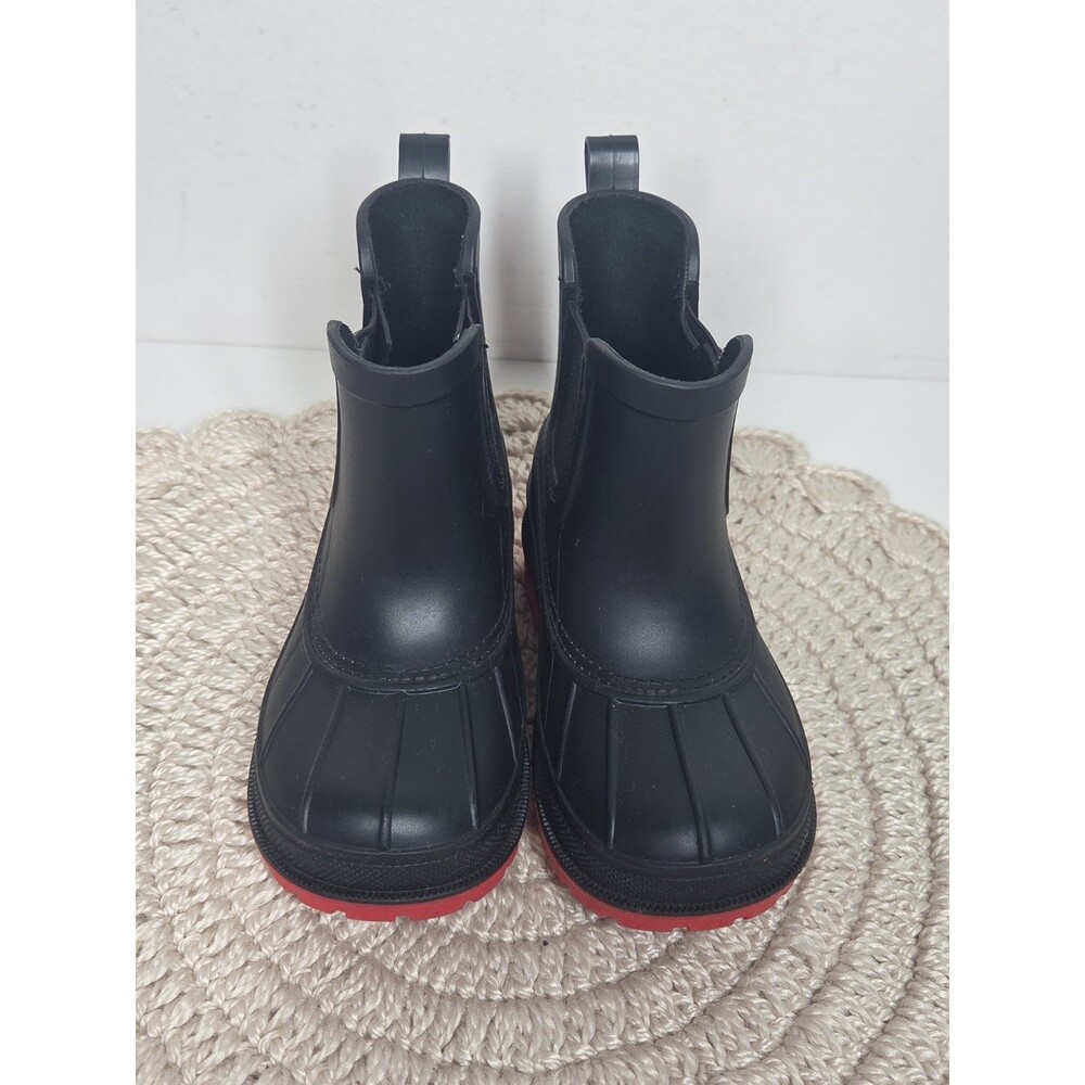 Sperry Toddler Chelsea Rain Boots SIZE 7 Black Red Rubber Wellies Water Slip on